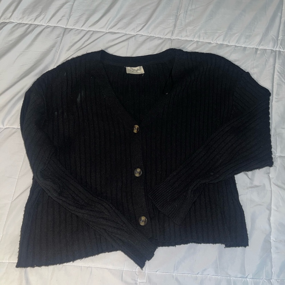 RD Style Black Button-Up Cardigan
